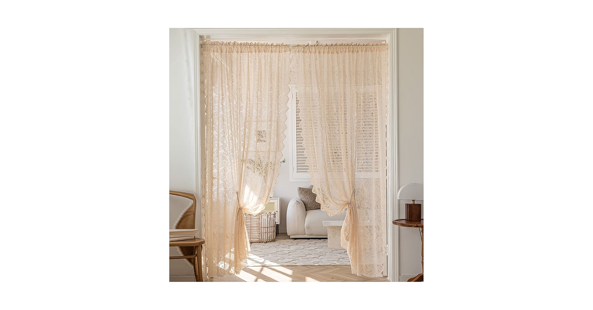 ガーデンアレンジ☆ Amazon｜OSONA 間仕切りカーテン レース 突っ張り棒 可愛い